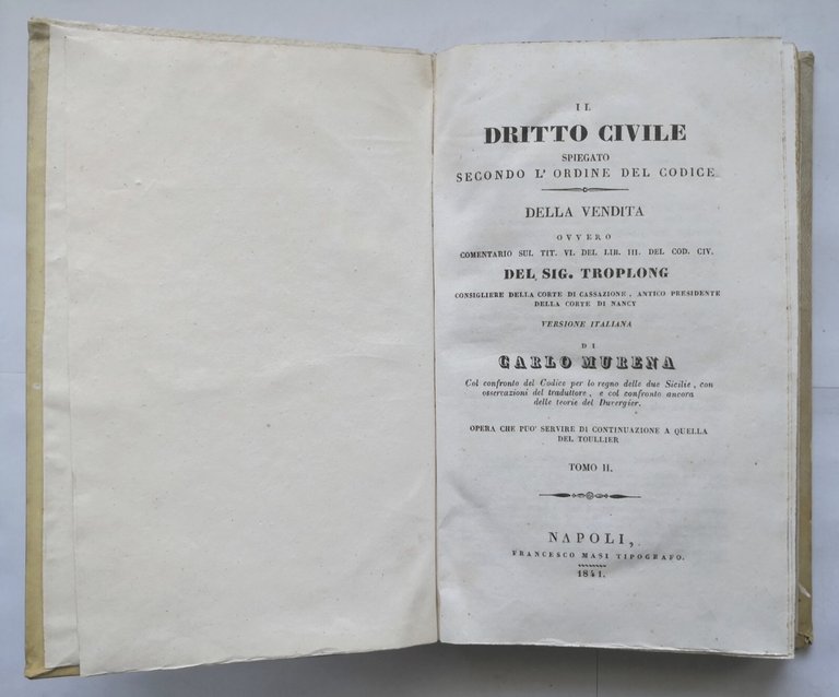 IL DIRITTO CIVILE di Troplong 2 volumi completo 1840 1841 …
