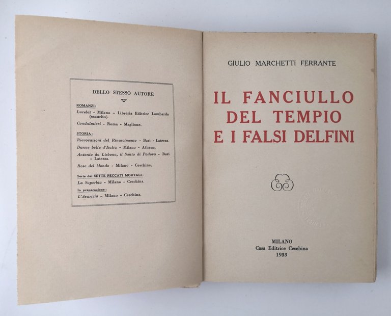 IL FANCIULLO DEL TEMPIO E I FALSI DELFINI di Marchetti …