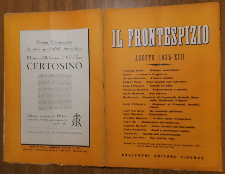 IL FRONTESPIZIO agosto 1935 Rivista letteratura Soffici Fallacara Manzù Giordani