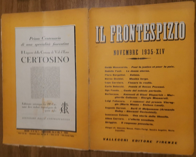 IL FRONTESPIZIO novembre 1935 Rivista letteratura Manacorda Bargellini Fallacara