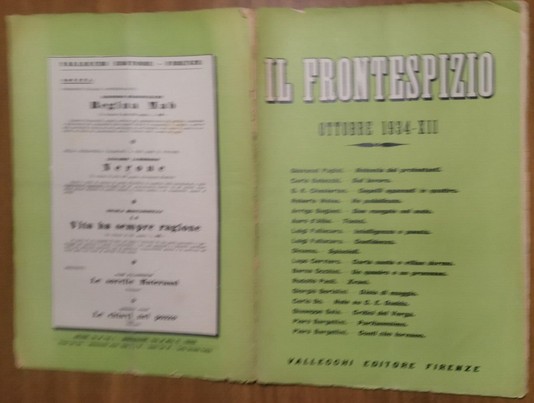 IL FRONTESPIZIO ottobre 1934 Rivista letteratura Papini Fallacara Bo Bargellini