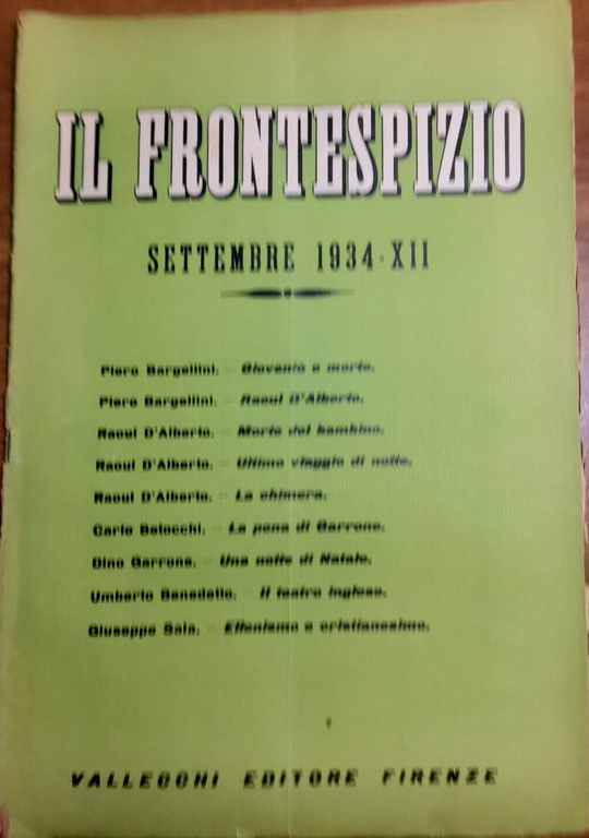 IL FRONTESPIZIO settembre 1934 Rivista letteratura Bargellini D'Alberto Sala