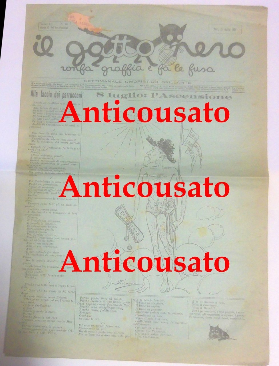 IL GATTO NERO giornale settimanale illustrato umoristico BARI 15 luglio …