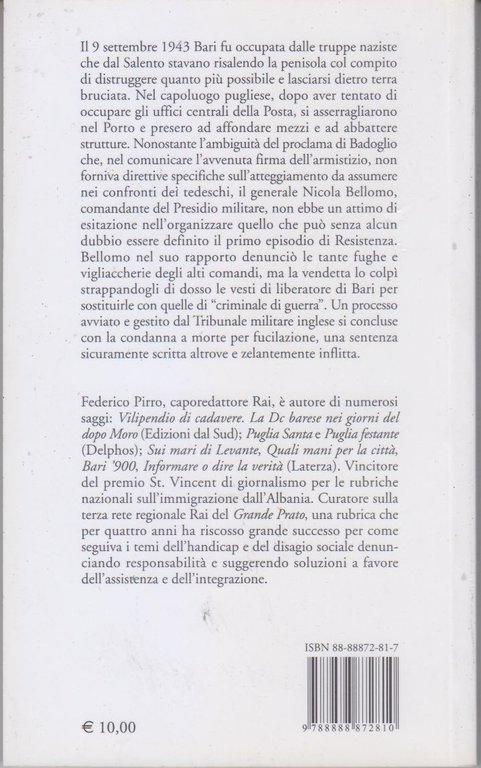 IL GENERALE BELLOMO di Federico Pirro 2004 Palomar Libro liberò …