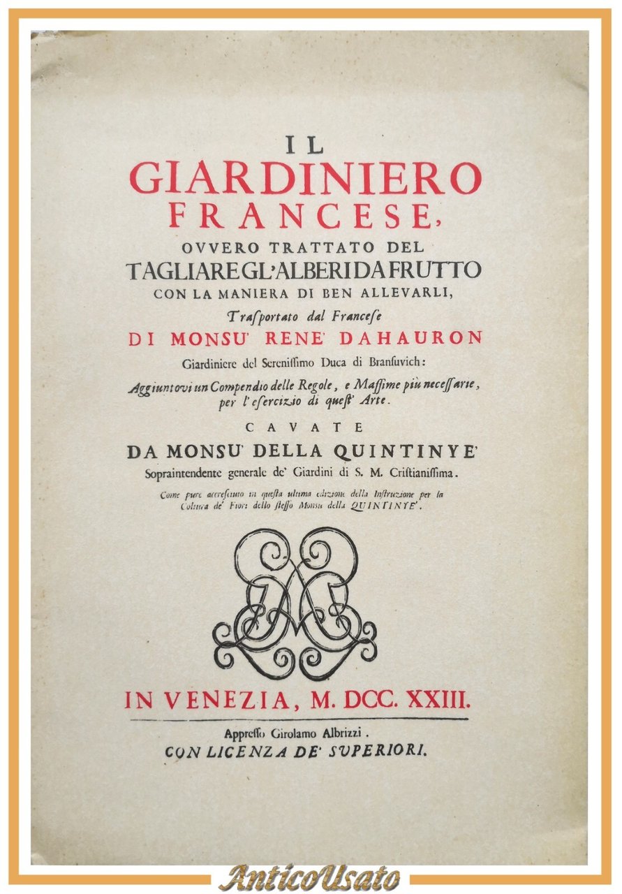 IL GIARDINIERO FRANCESE di René Dahauron 1979 Vivarelli reprint libro …