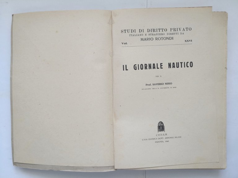 IL GIORNALE NAUTICO di Saverio Nisio 1943 CEDAM libro studi …
