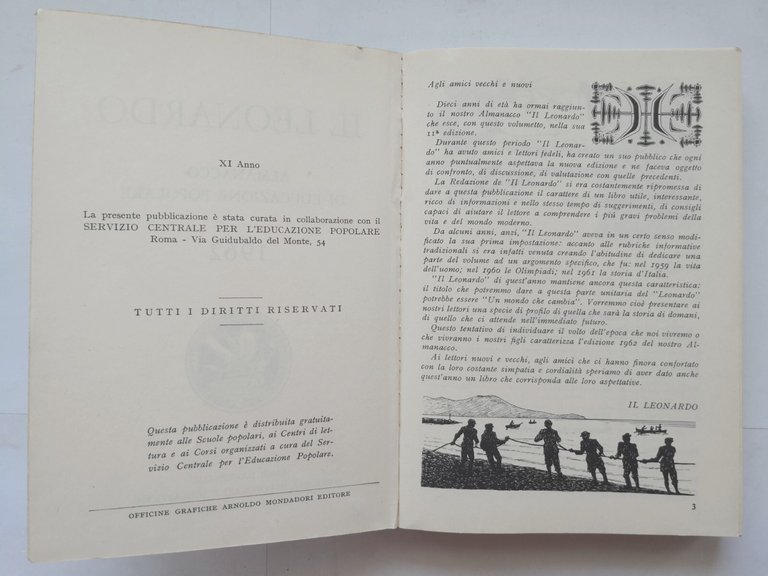 IL LEONARDO almanacco di educazione popolare 1962 libro ente biblioteche