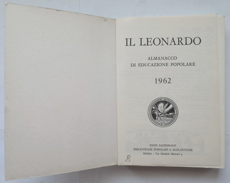 IL LEONARDO almanacco di educazione popolare 1962 libro ente biblioteche