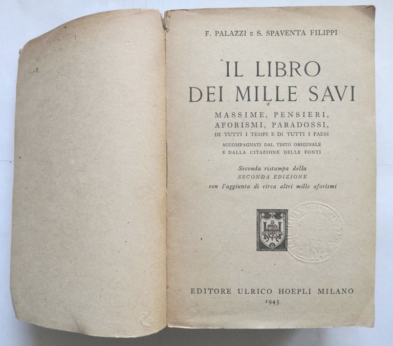 IL LIBRO DEI MILLE SAVI di Palazzi e Spaventa Filippi …