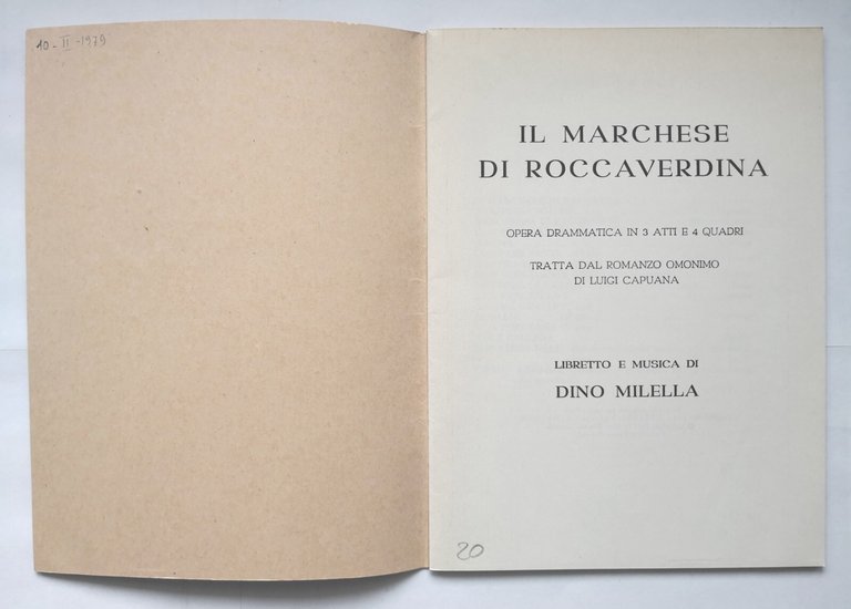 IL MARCHESE DI ROCCAVERDINA Libretto opera drammatica di Dino Milella …