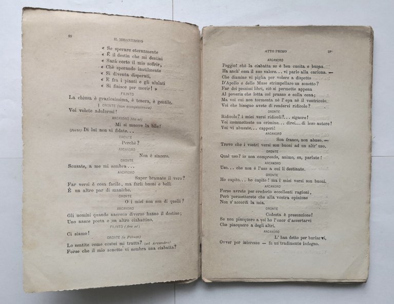 IL MISANTROPO di Moliere 1876 Libreria Editrice libro antico commedia …