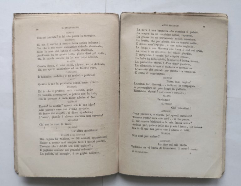 IL MISANTROPO di Moliere 1876 Libreria Editrice libro antico commedia …