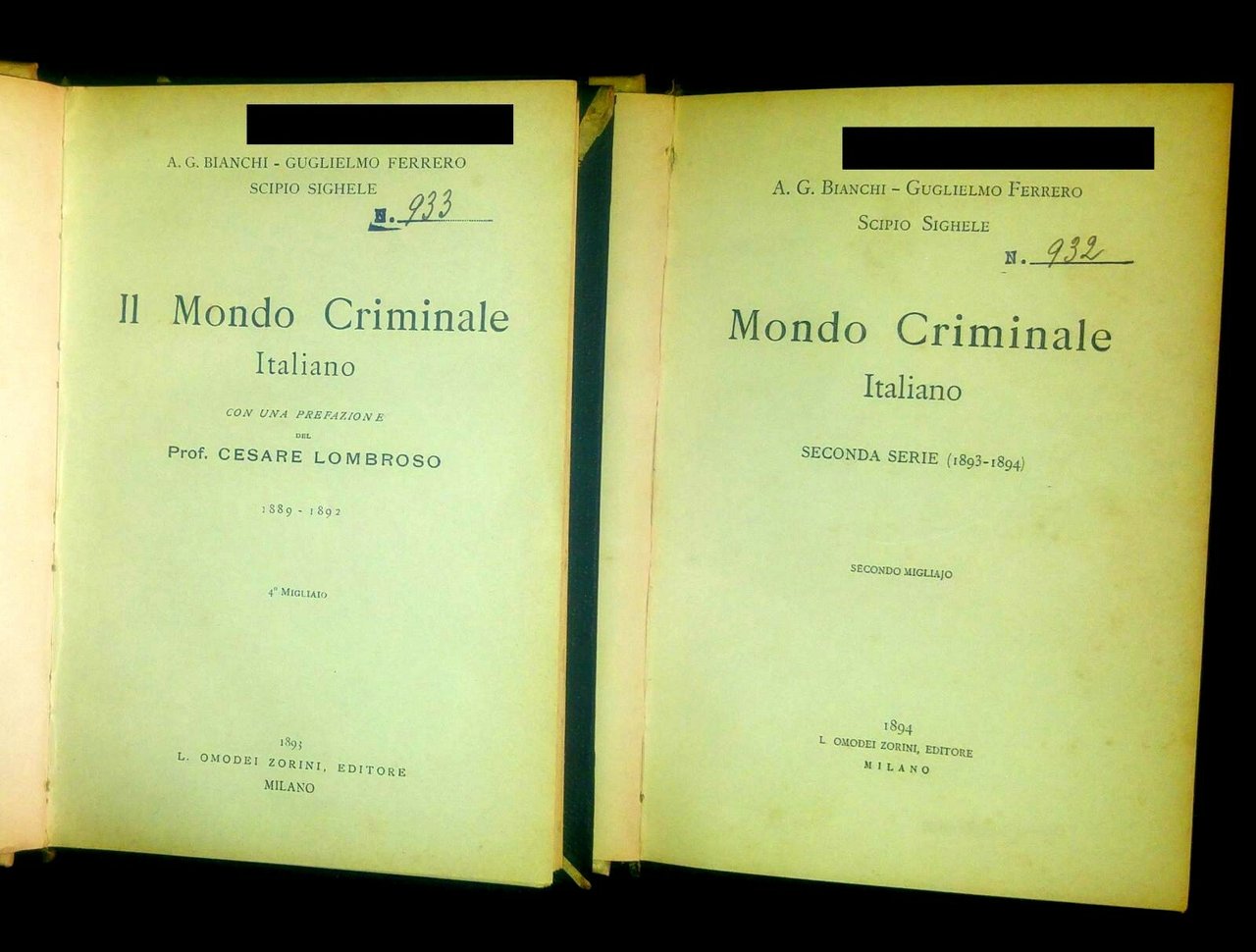 IL MONDO CRIMINALE ITALIANO 2 volumi Bianchi Ferrero Sighele 1893 …