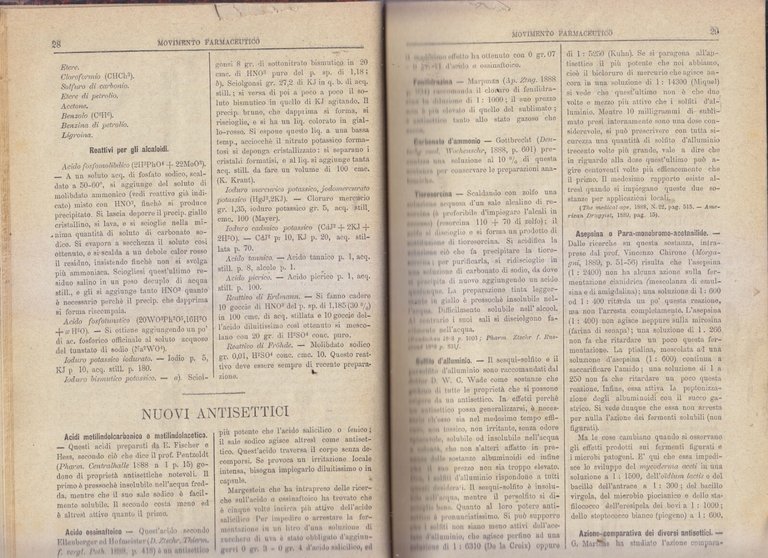 IL MOVIMENTO FARMACEUTICO giornale quindicinale Annata 1889 1891 1892 1893 …