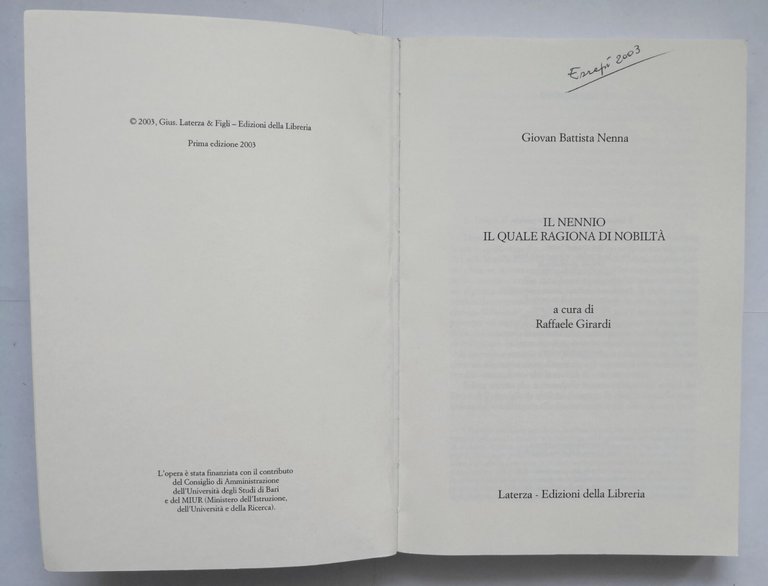 IL NENNIO IL QUALE RAGIONA DI NOBILTÀ Giovan Battista Nenna …
