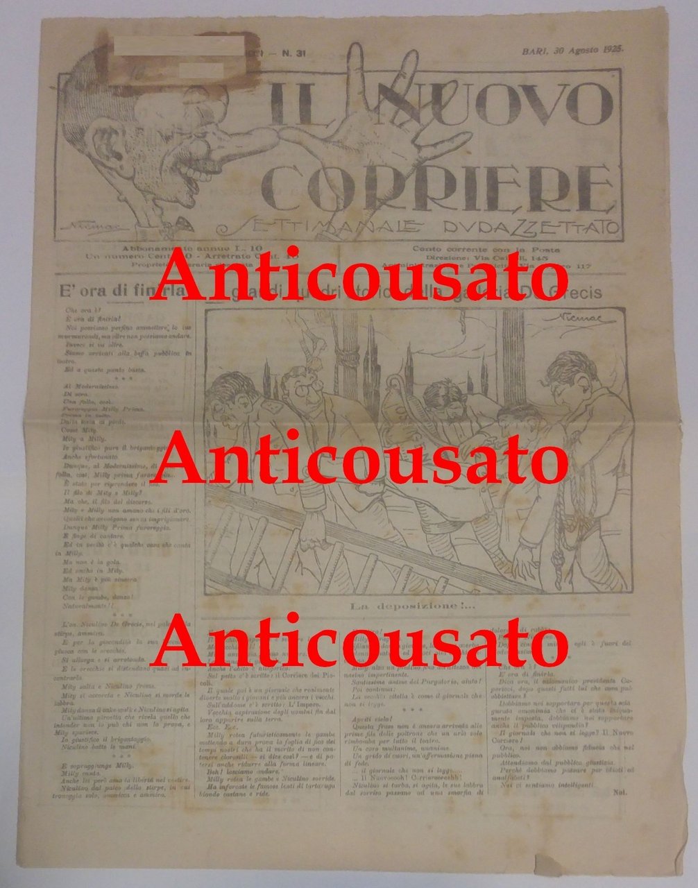 IL NUOVO CORRIERE settimanale pupazzettato BARI 30 agosto 1925 umoristico