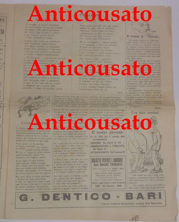 IL NUOVO CORRIERE settimanale pupazzettato BARI 30 agosto 1925 umoristico