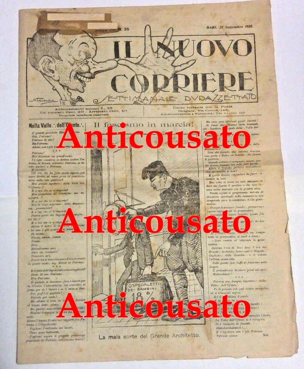 IL NUOVO CORRIERE settimanale pupazzettato BARI settembre 1925 giornale vintage