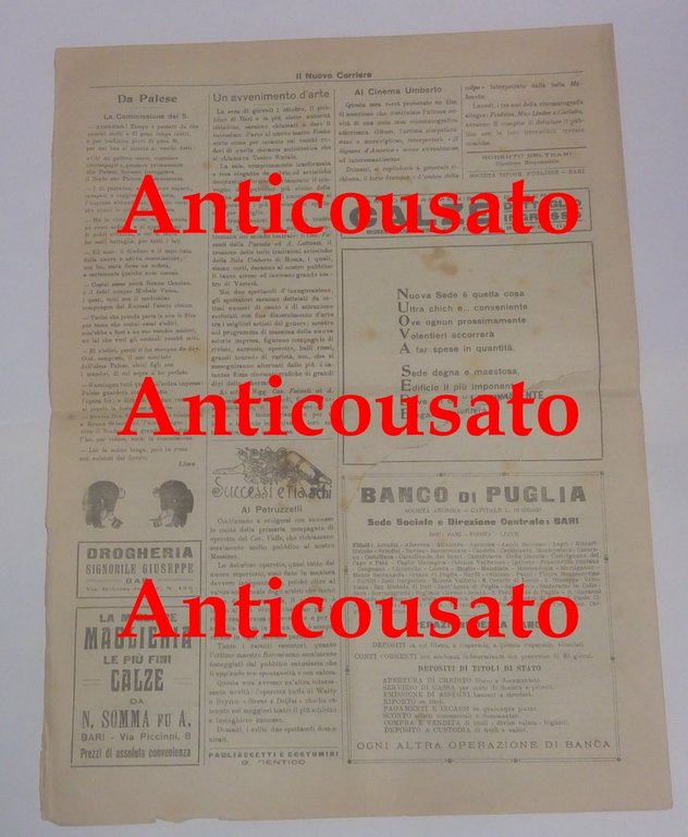 IL NUOVO CORRIERE settimanale pupazzettato BARI settembre 1925 giornale vintage