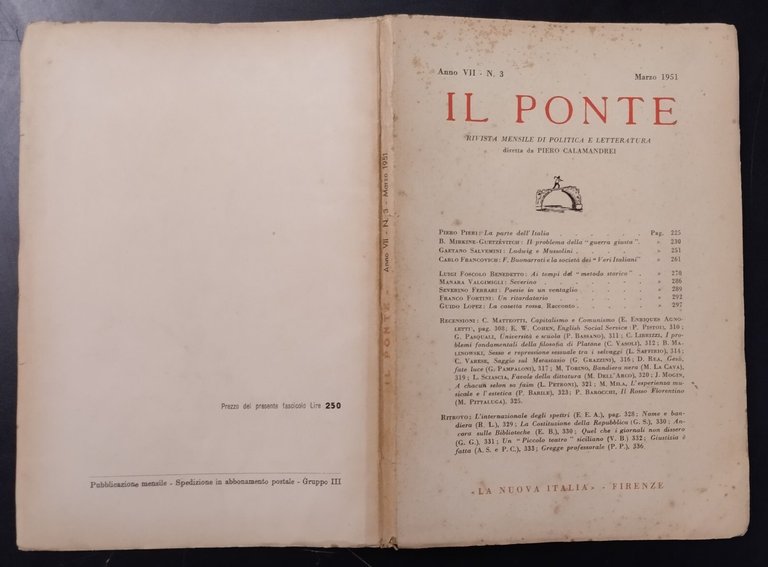 IL PONTE RIVISTA MENSILE DI POLITICA E LETTERATURA Calamandrei 1951 …