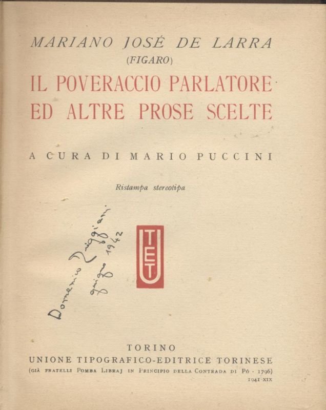 IL POVERACCIO PARLANTE ED ALTRE PROSE SCELTE di Mariano Josè …