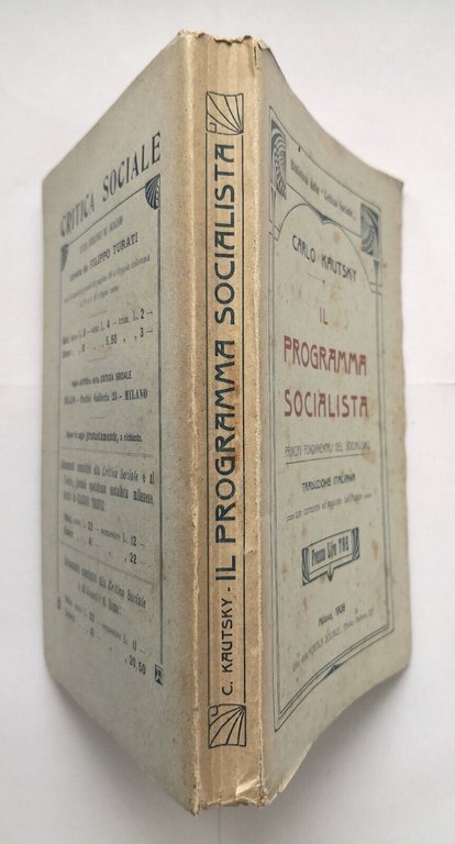 IL PROGRAMMA SOCIALISTA di Carlo Kautsky 1908 I edizione italiana …