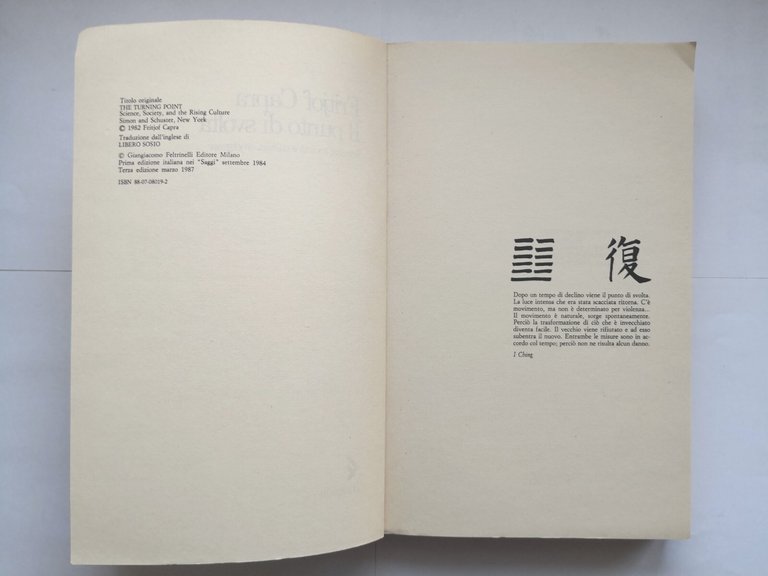 IL PUNTO DI SVOLTA Fritjof Capra 1987 Feltrinelli Libro scienza …