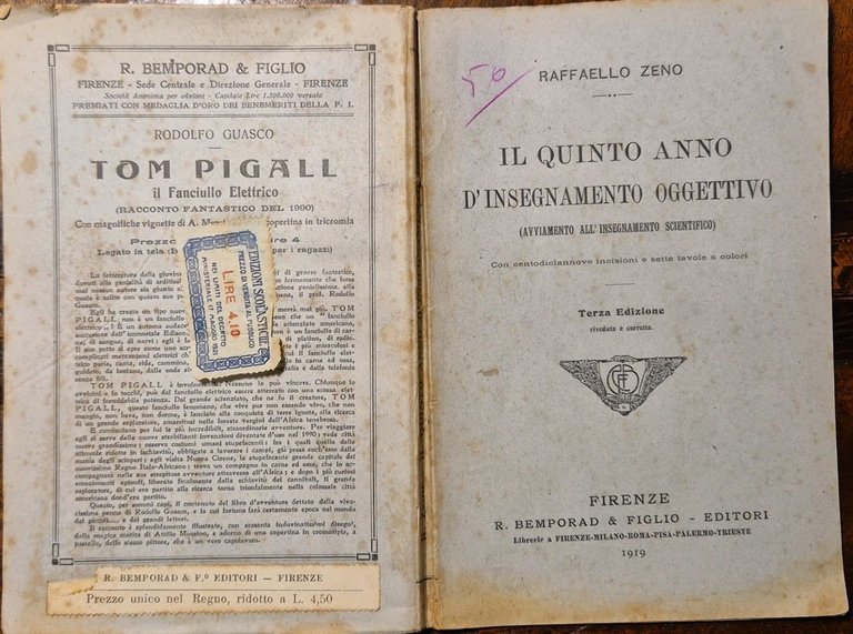 IL QUINTO ANNO DI INSEGNAMENTO OGGETTIVO Raffaello Zeno 1919 Libro …
