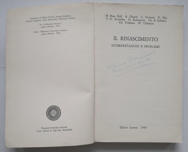 IL RINASCIMENTO INTERPRETAZIONI E PROBLEMI Chastel Boas Hay 1983 Laterza …