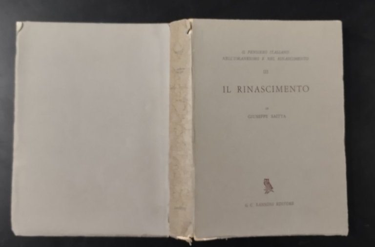 IL RINASCIMENTO VOLUME 2 di Giuseppe Saitta 1961 Sansoni Libro …