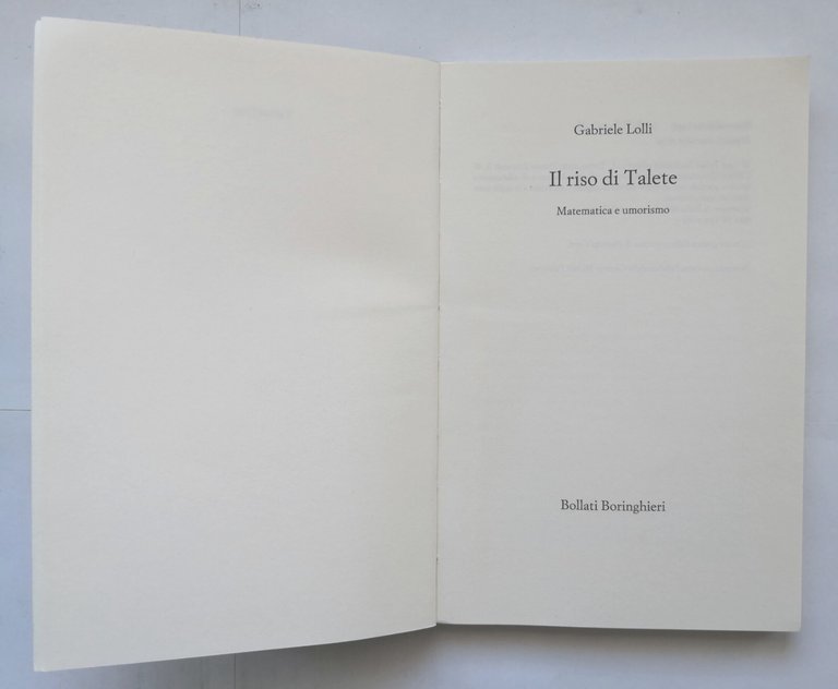 IL RISO DI TALETE di Gabriele Lolli 1999 Bollati Boringhieri …