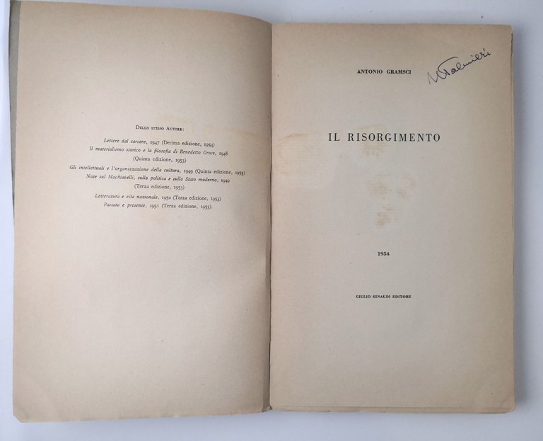 IL RISORGIMENTO di Antonio Gramsci 1954 Einaudi Opere Libro