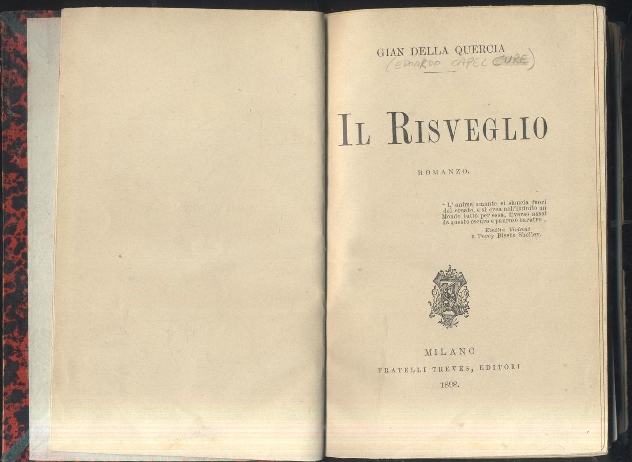 IL RISVEGLIO di Gian Della Quercia 1898 Treves I edizione …
