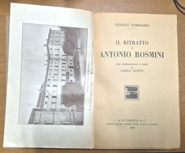 IL RITRATTO DI ANTONIO ROSMINI Niccolò Tommaseo 1929 Paravia Libro …
