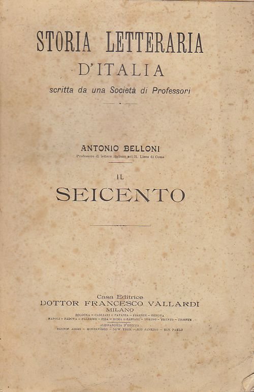 IL SEICENTO di Antonio Belloni storia letteraria d'Italia 1900 ? …
