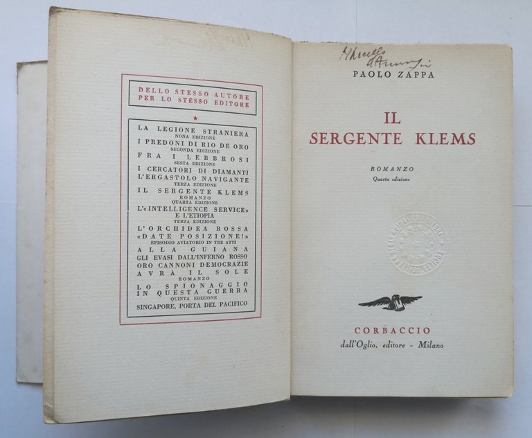 IL SERGENTE KLEMS di Paolo Zappa 1941 Corbaccio Dall'Oglio Libro …