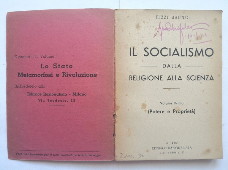 IL SOCIALISMO DALLA RELIGIONE ALLA SCIENZA di Bruno Rizzi 2 …