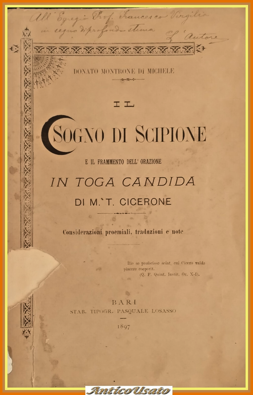 IL SOGNO DI SCIPIONE IN TOGA CANDIDA Cicerone 1897 Losasso …