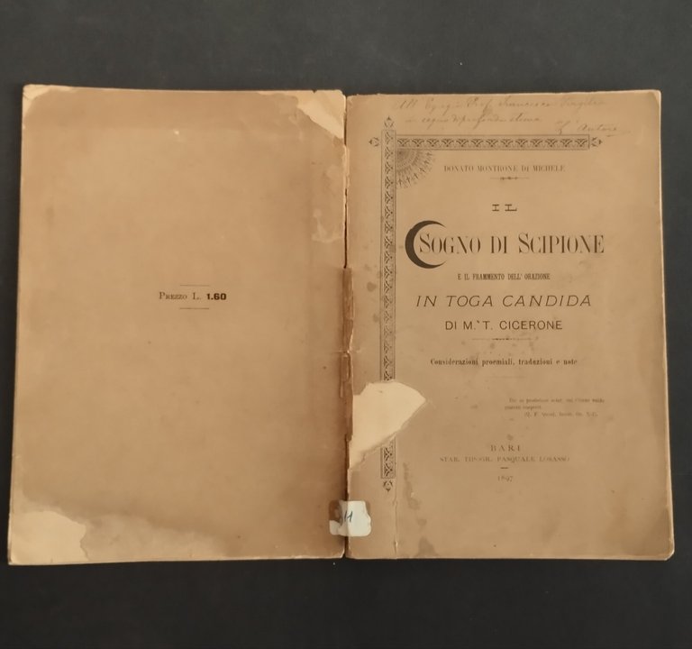 IL SOGNO DI SCIPIONE IN TOGA CANDIDA Cicerone 1897 Losasso …