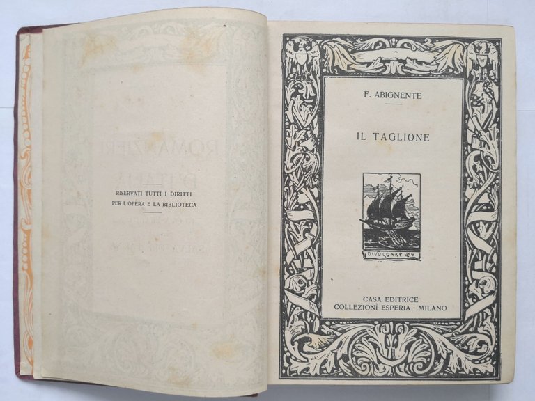 IL TAGLIONE di F Abignente Libro Collezione Esperia romanzieri d'Italia