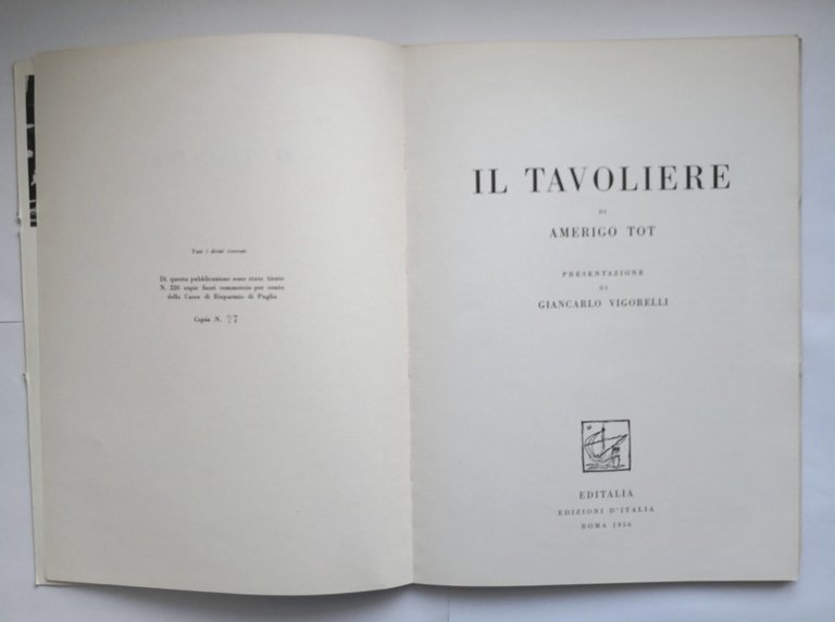 IL TAVOLIERE di Amerigo Tot 1956 Editalia edizioni d'Italia limitata …