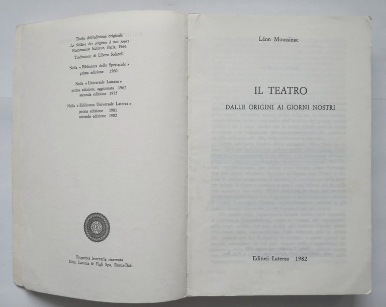 IL TEATRO DALLE ORIGINI AI GIORNI NOSTRI di Leon Moussinac …