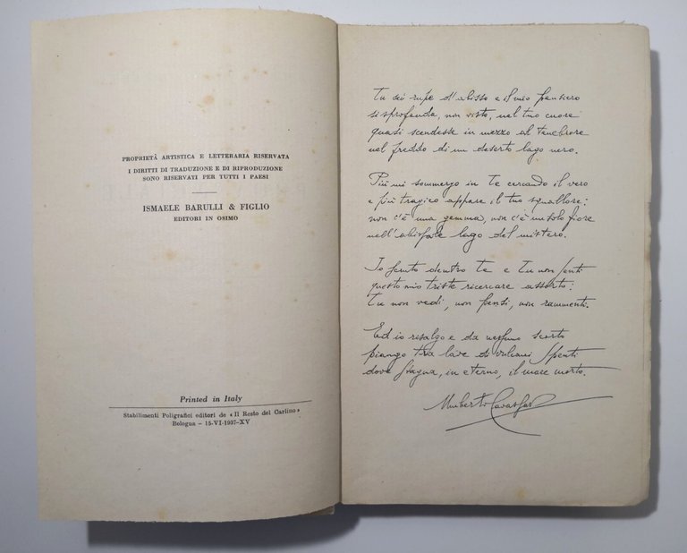 IL TENORE PROVINCIALE di Umberto Cavassa 1937 Barulli Libro Romanzo