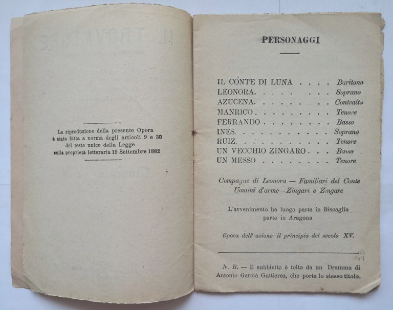 IL TROVATORE poesia di Salvatore Cammarano libretto d'opera Verdi 1910 …