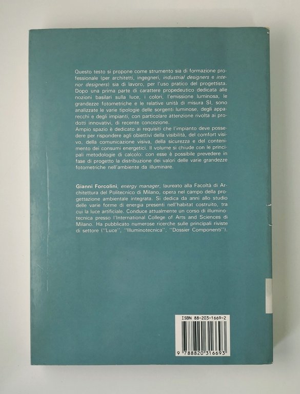ILLUMINAZIONE DI INTERNI Gianni Forcolini 1992 Hoepli Libro illuminotecnica luce