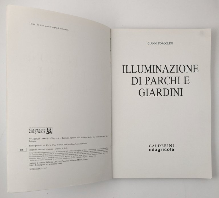 ILLUMINAZIONE DI PARCHI E GIARDINI di Gianni Forcolini 2000 Calderini …