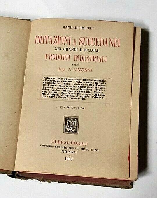 IMITAZIONI E SUCCEDANEI NEI PRODOTTI di Italo Ghersi 1903 Hoepli …