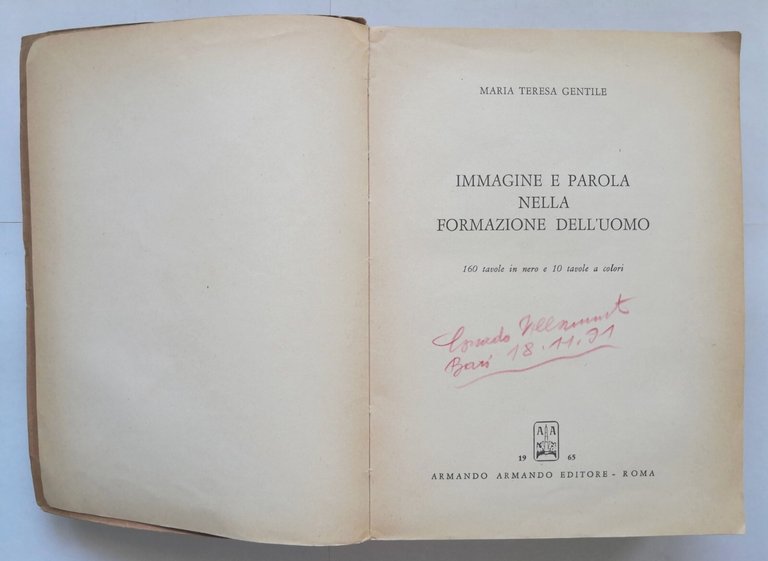 IMMAGINE E PAROLA NELLA FORMAZIONE DELL'UOMO di Maria Gentile 1965 …