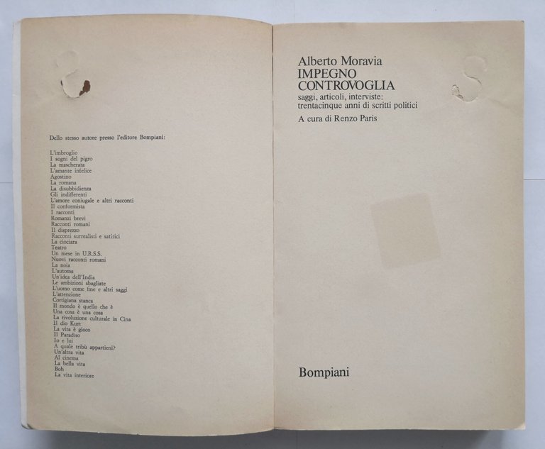 IMPEGNO CONTROVOGLIA di Alberto Moravia a cura Renzo Paris 1980 …