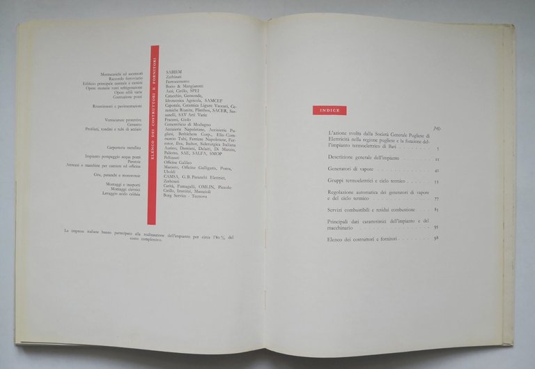IMPIANTO TERMOELETTRICO DI BARI 1960 Società Generale Pugliese Elettricità Libro